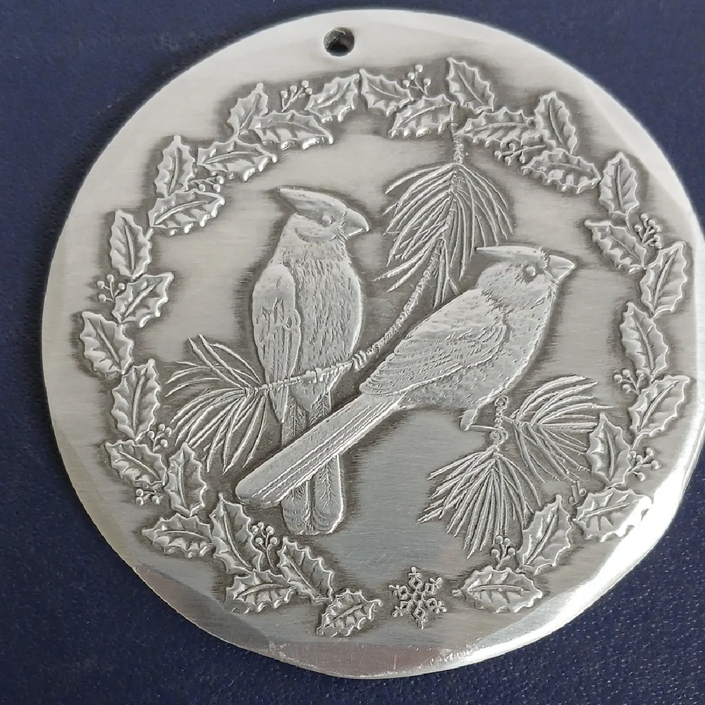 Wendell August Forge 2 Cardinals Christmas Ornamant Aluminum 2003